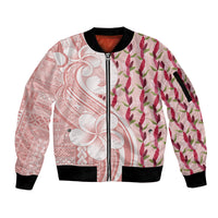 Samoa Teuila Sleeve Zip Bomber Jacket Pink Samoan Siapo Motifs LT05 Unisex Pink - Polynesian Pride