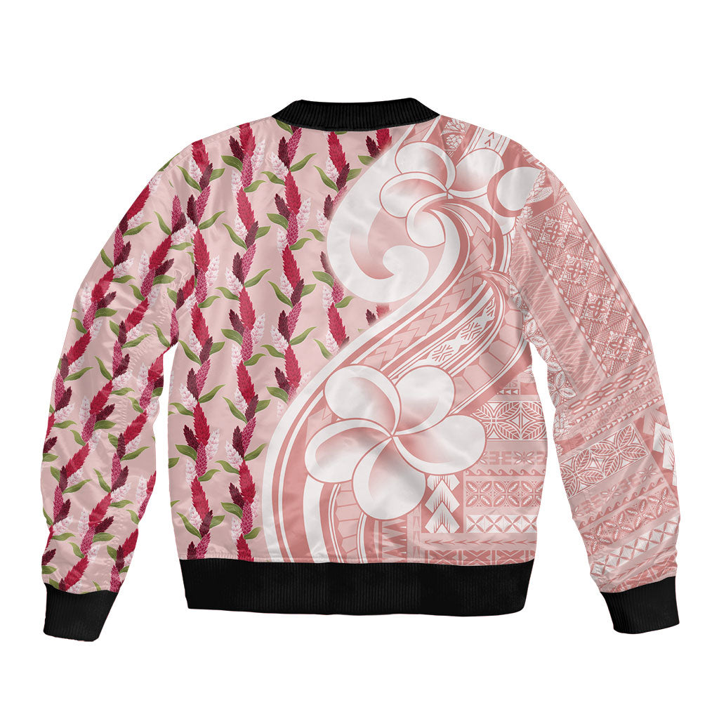 Samoa Teuila Sleeve Zip Bomber Jacket Pink Samoan Siapo Motifs LT05 - Polynesian Pride