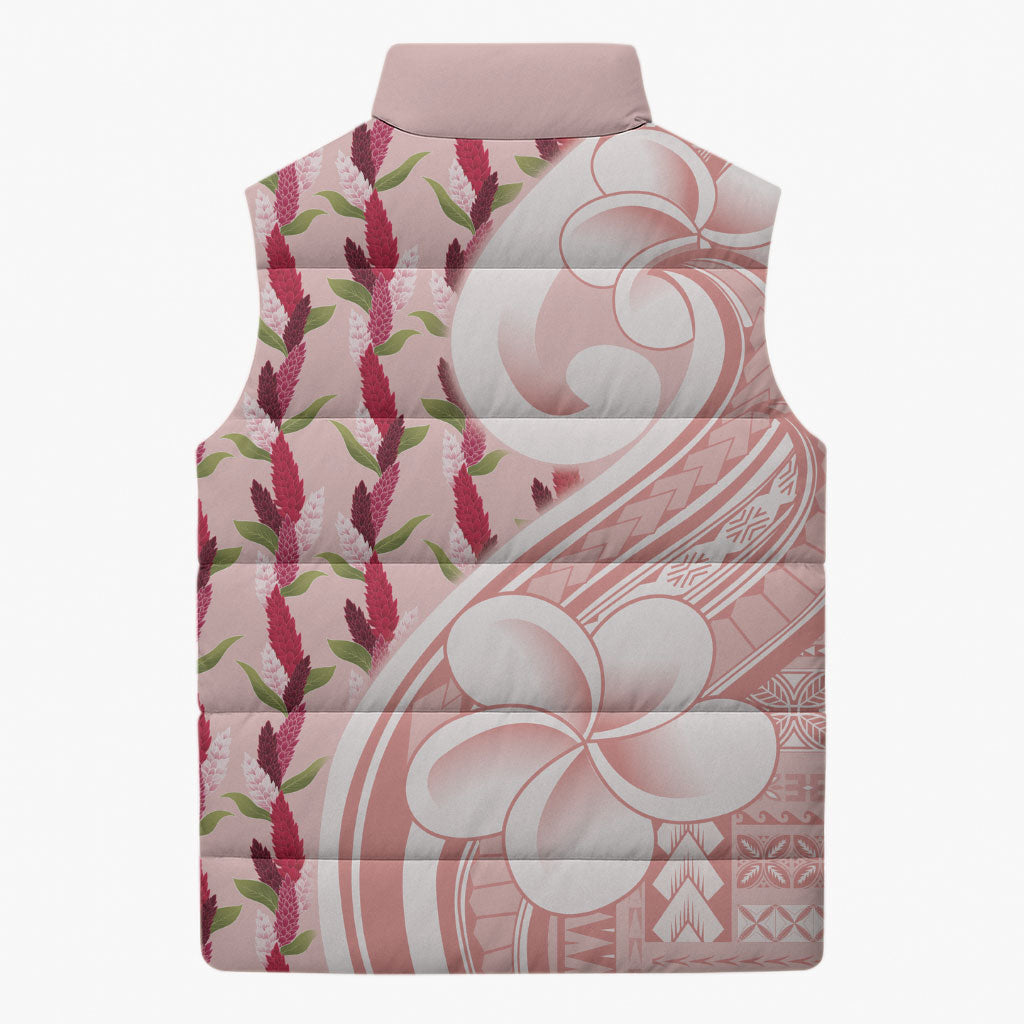 Samoa Teuila Sleeveless Puffer Jacket Pink Samoan Siapo Motifs LT05 - Polynesian Pride