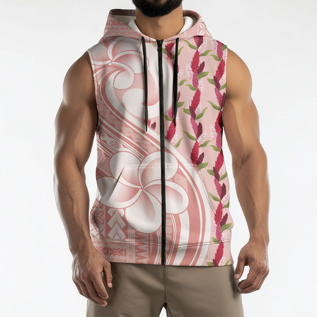 Samoa Teuila Sleeveless Zip Hoodie Pink Samoan Siapo Motifs LT05 - Polynesian Pride