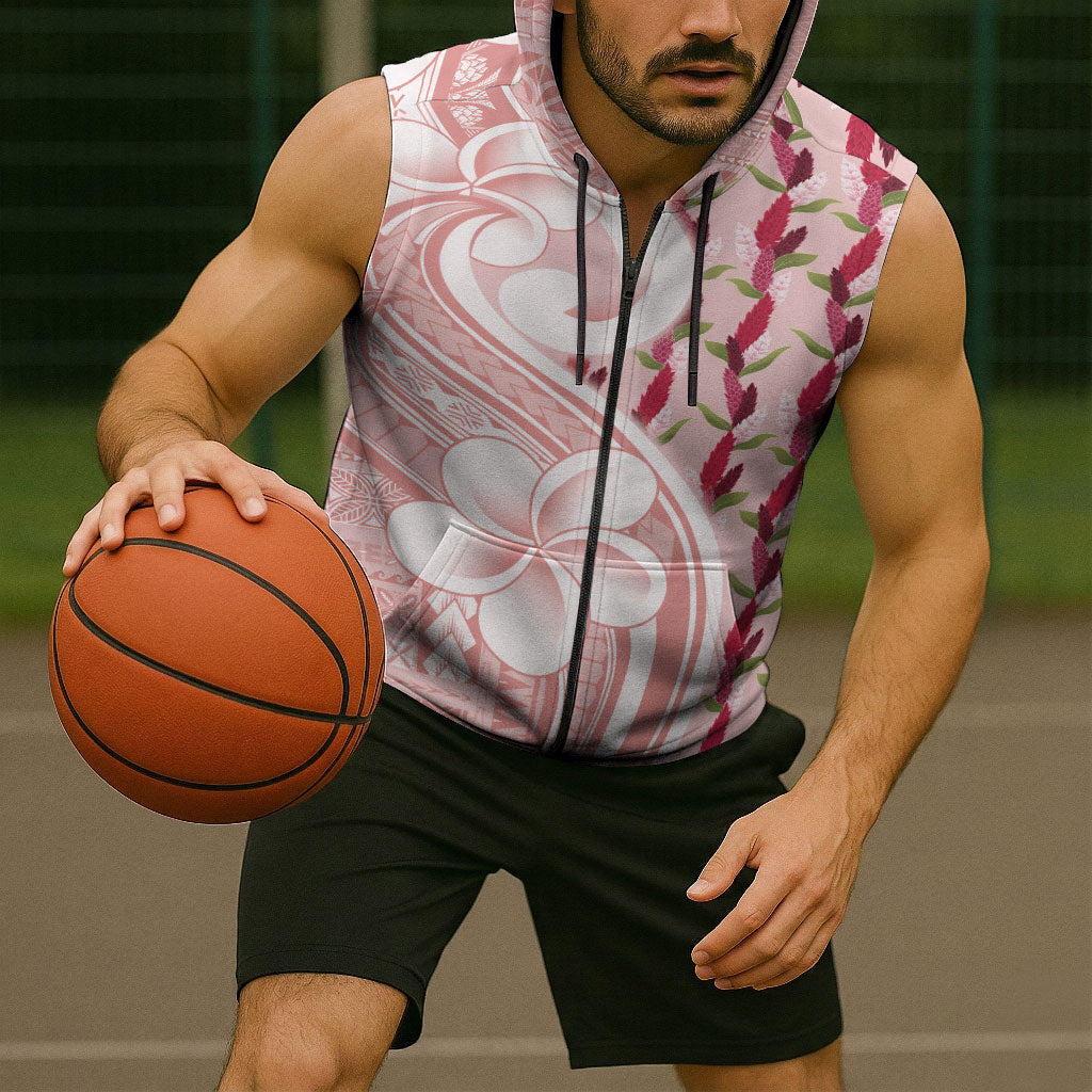 Samoa Teuila Sleeveless Zip Hoodie Pink Samoan Siapo Motifs LT05 - Polynesian Pride