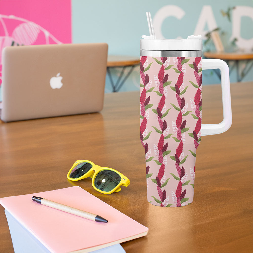 Samoa Teuila Tumbler With Handle Pink Samoan Siapo Motifs LT05 - Polynesian Pride