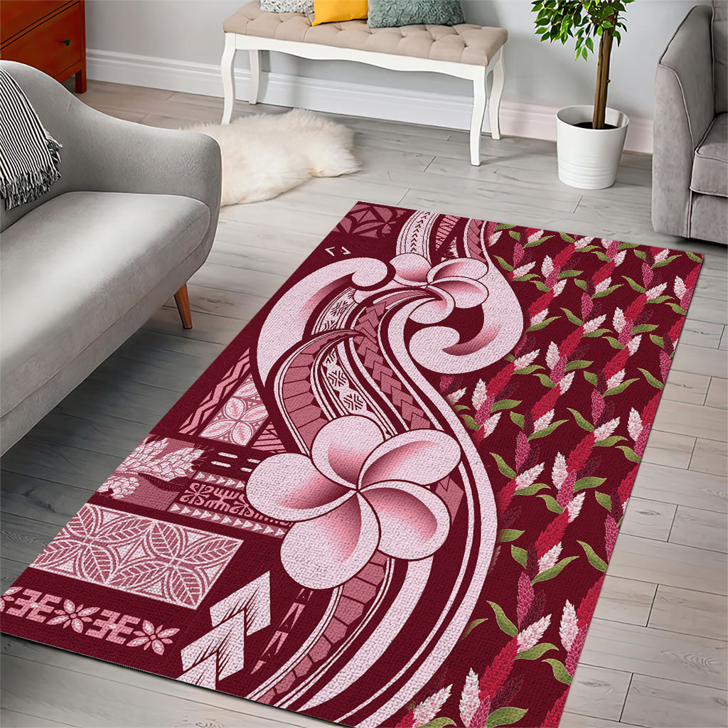 Samoa Teuila Area Rug Maroon Samoan Siapo Motifs LT05 - Polynesian Pride
