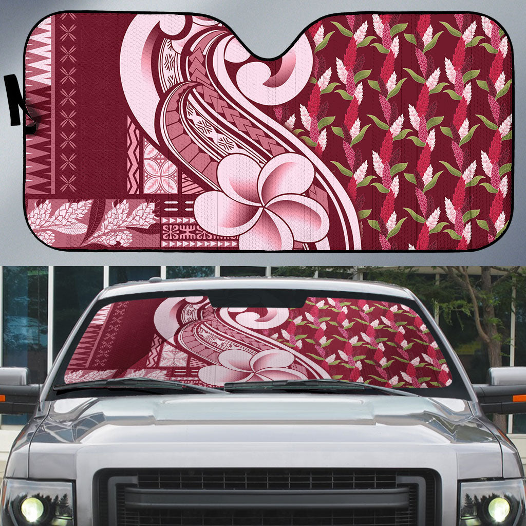 Samoa Teuila Auto Sun Shade Maroon Samoan Siapo Motifs LT05 Maroon - Polynesian Pride