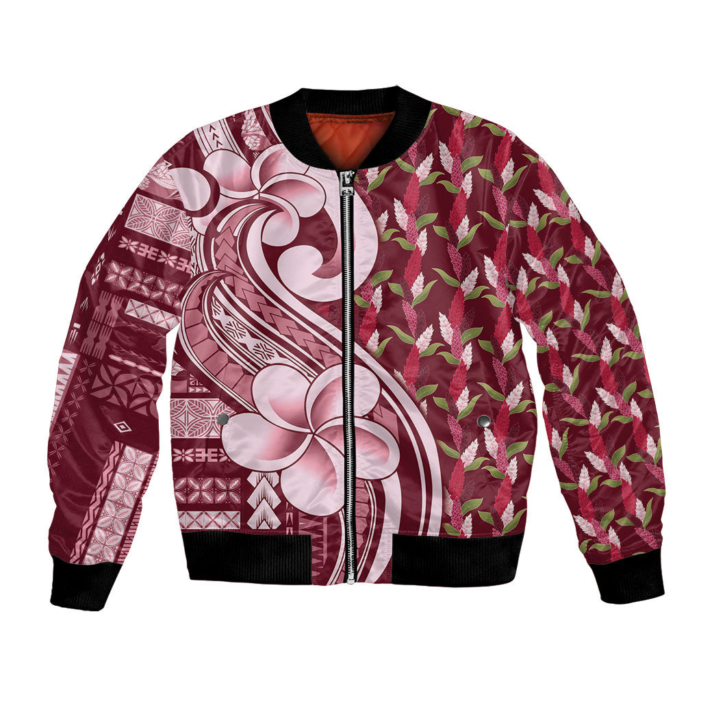 Samoa Teuila Bomber Jacket Maroon Samoan Siapo Motifs LT05 Unisex Maroon - Polynesian Pride