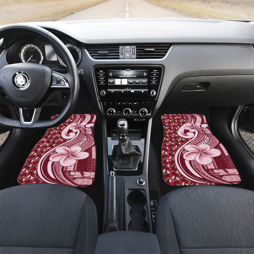 Samoa Teuila Car Mats Maroon Samoan Siapo Motifs LT05 Set 2pcs - Front Maroon - Polynesian Pride