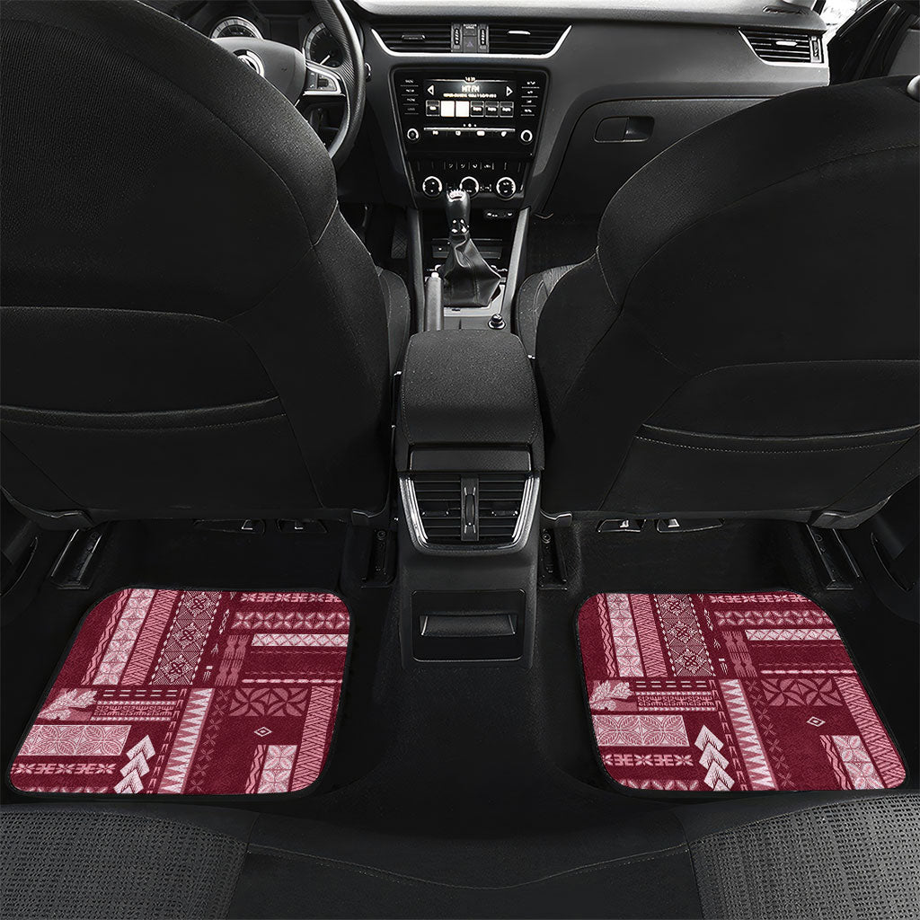 Samoa Teuila Car Mats Maroon Samoan Siapo Motifs LT05 Set 2pcs - Back Maroon - Polynesian Pride