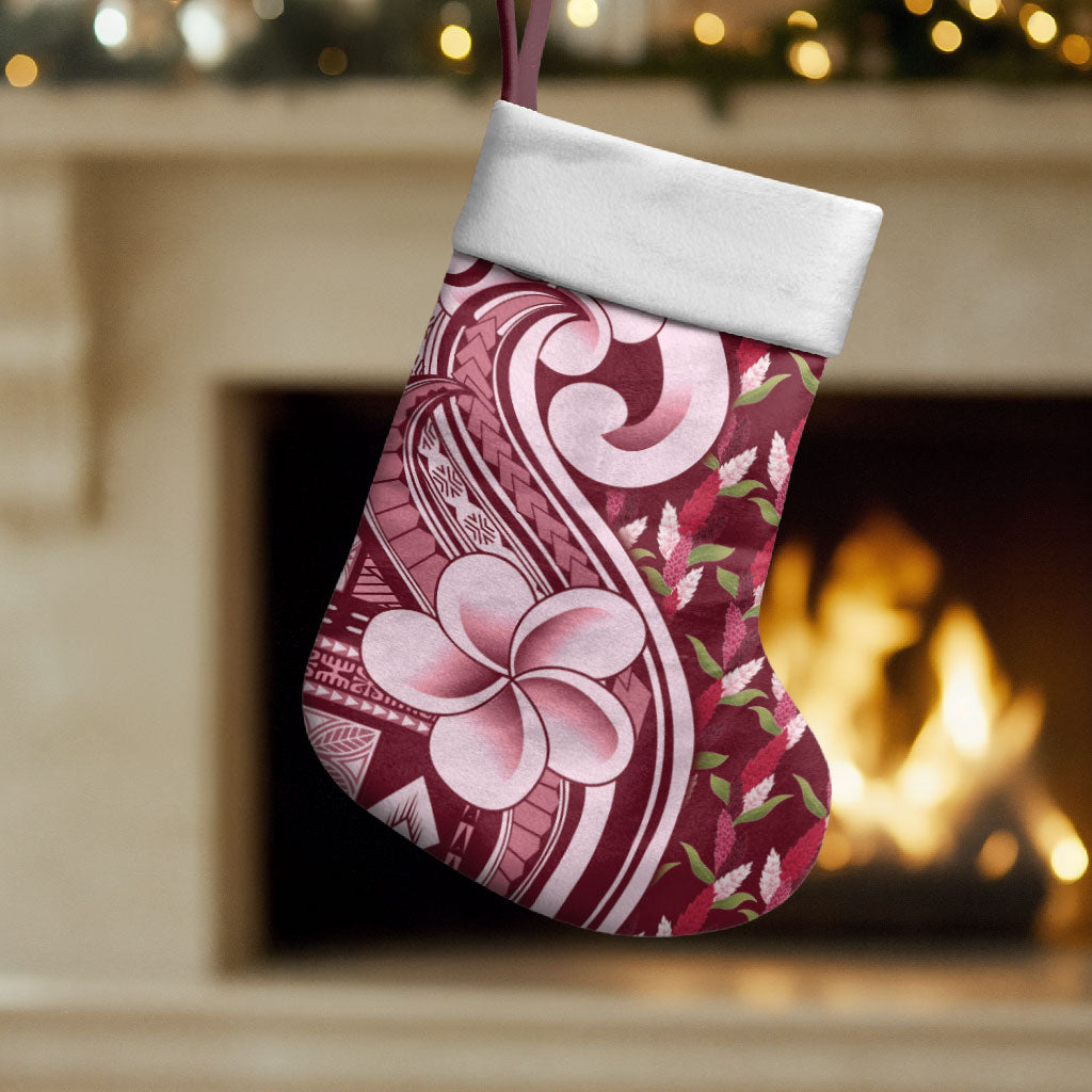 Samoa Teuila Christmas Stocking Maroon Samoan Siapo Motifs