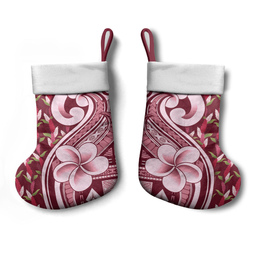 Samoa Teuila Christmas Stocking Maroon Samoan Siapo Motifs