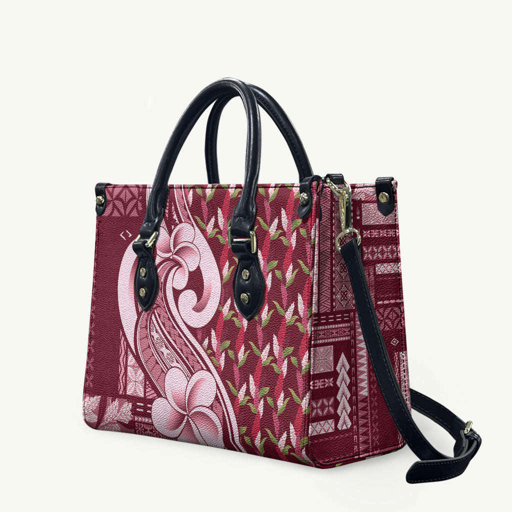 Samoa Teuila Leather Bag Maroon Samoan Siapo Motifs LT05 Maroon - Polynesian Pride