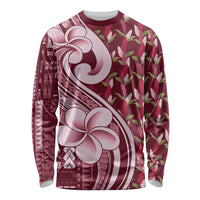 Samoa Teuila Long Sleeve Shirt Maroon Samoan Siapo Motifs LT05 Unisex Maroon - Polynesian Pride
