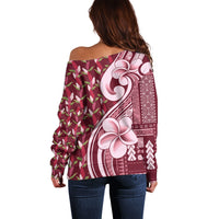 Samoa Teuila Off Shoulder Sweater Maroon Samoan Siapo Motifs LT05 - Polynesian Pride