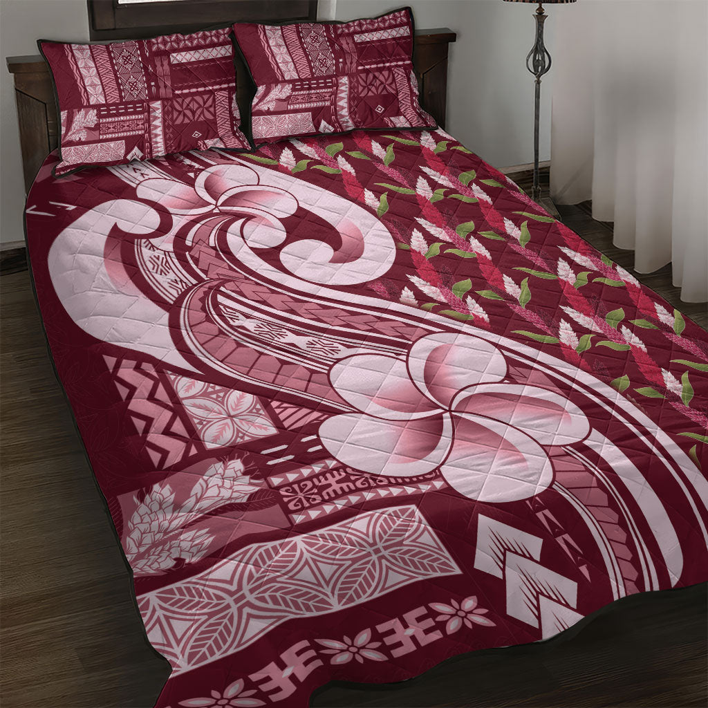 Samoa Teuila Quilt Bed Set Maroon Samoan Siapo Motifs LT05 Maroon - Polynesian Pride