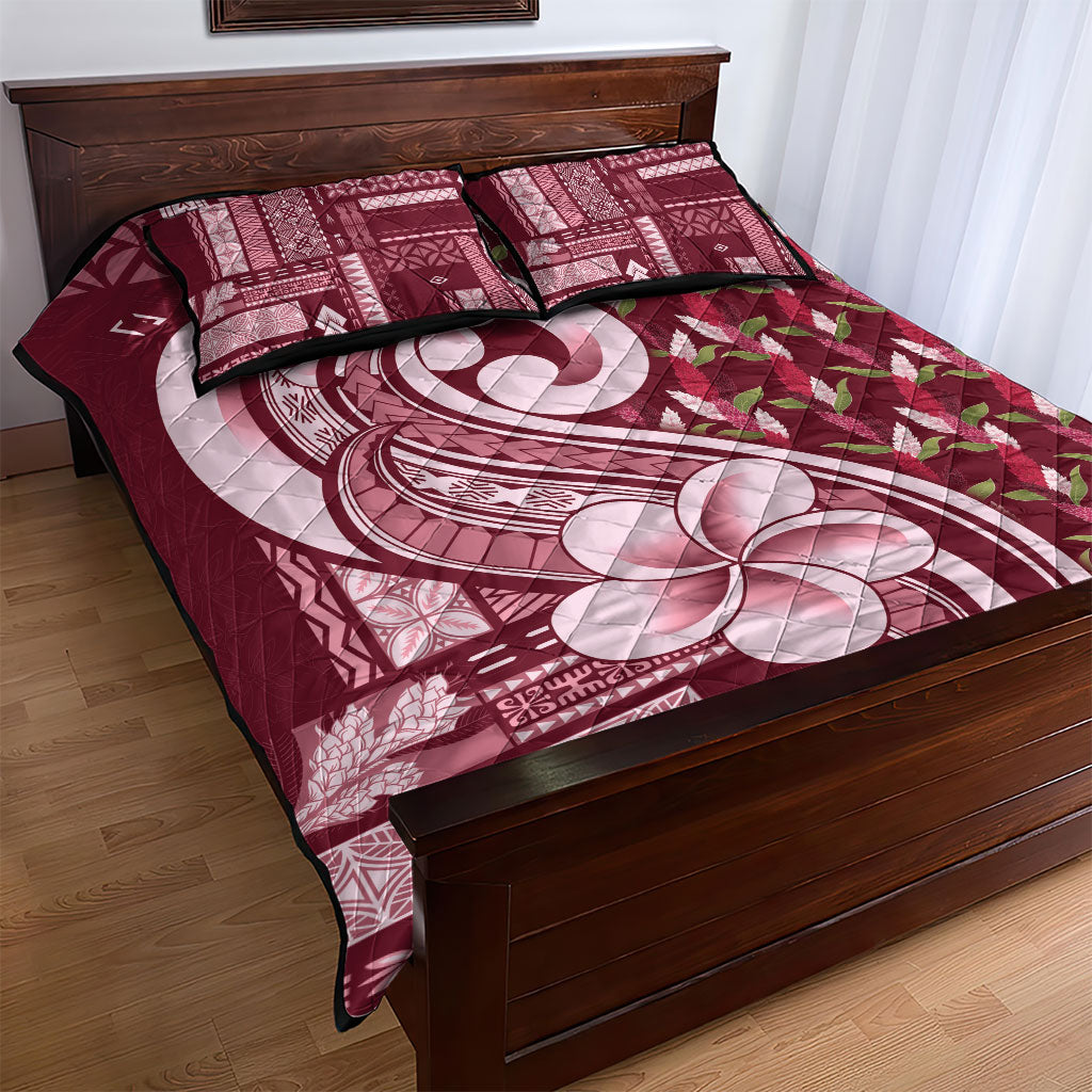 Samoa Teuila Quilt Bed Set Maroon Samoan Siapo Motifs LT05 - Polynesian Pride
