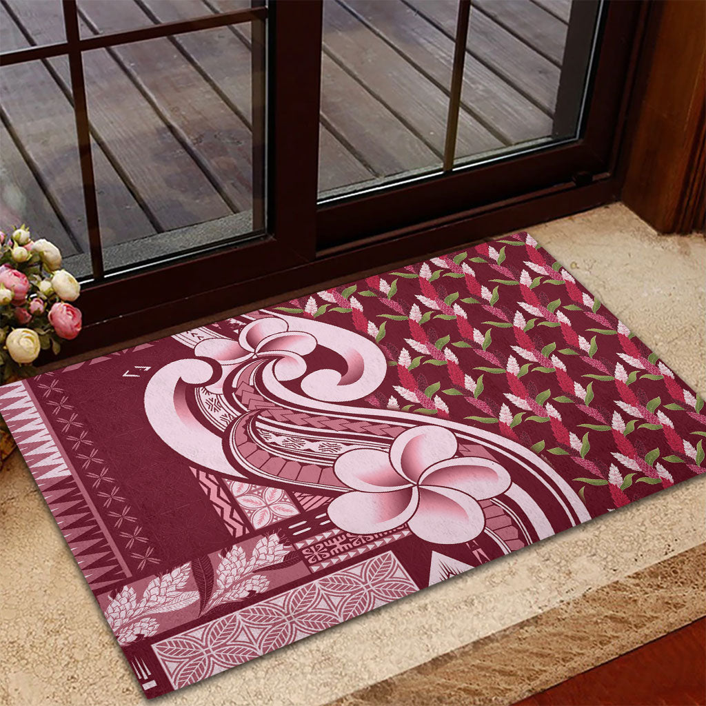 Samoa Teuila Rubber Doormat Maroon Samoan Siapo Motifs LT05 - Polynesian Pride