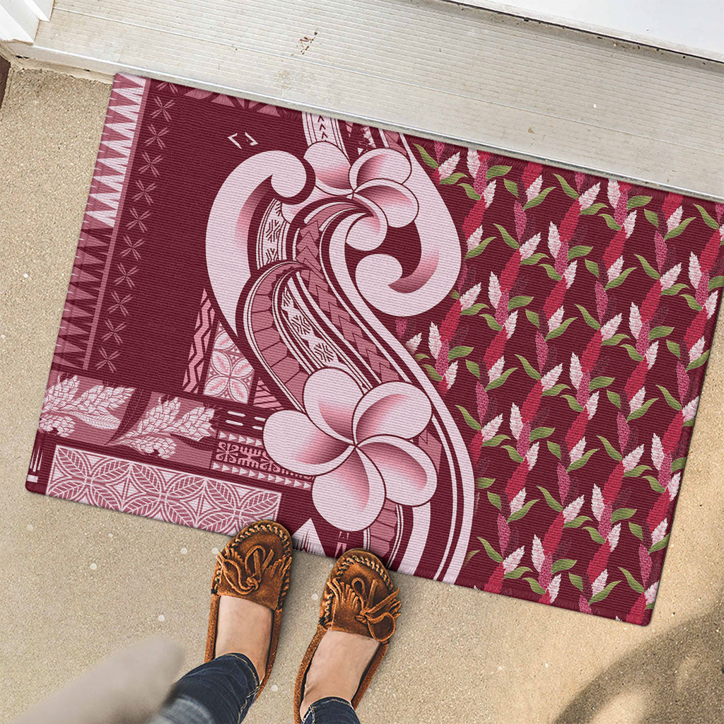 Samoa Teuila Rubber Doormat Maroon Samoan Siapo Motifs LT05 - Polynesian Pride