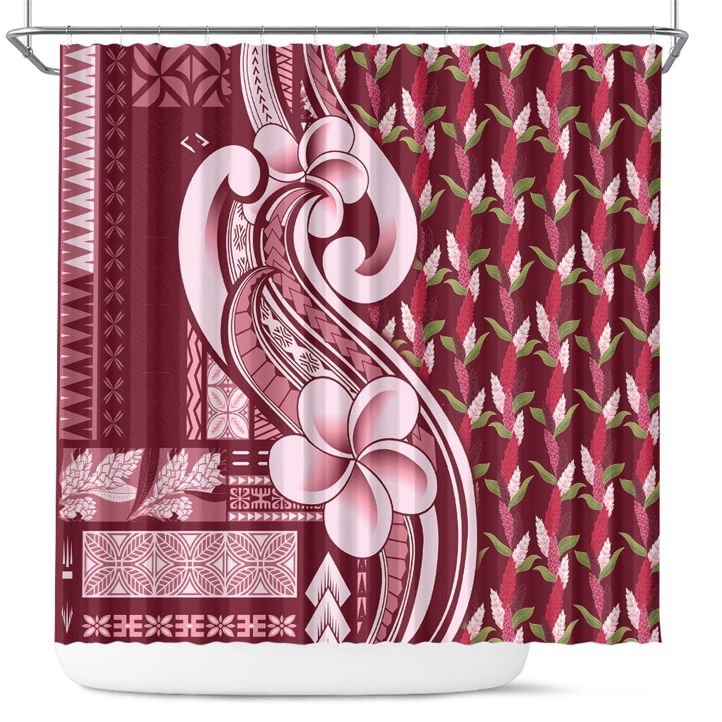 Samoa Teuila Shower Curtain Maroon Samoan Siapo Motifs LT05 Maroon - Polynesian Pride