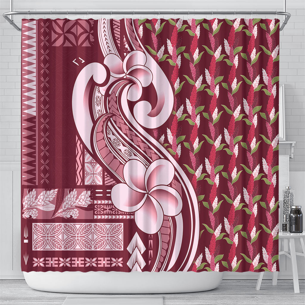 Samoa Teuila Shower Curtain Maroon Samoan Siapo Motifs LT05 - Polynesian Pride
