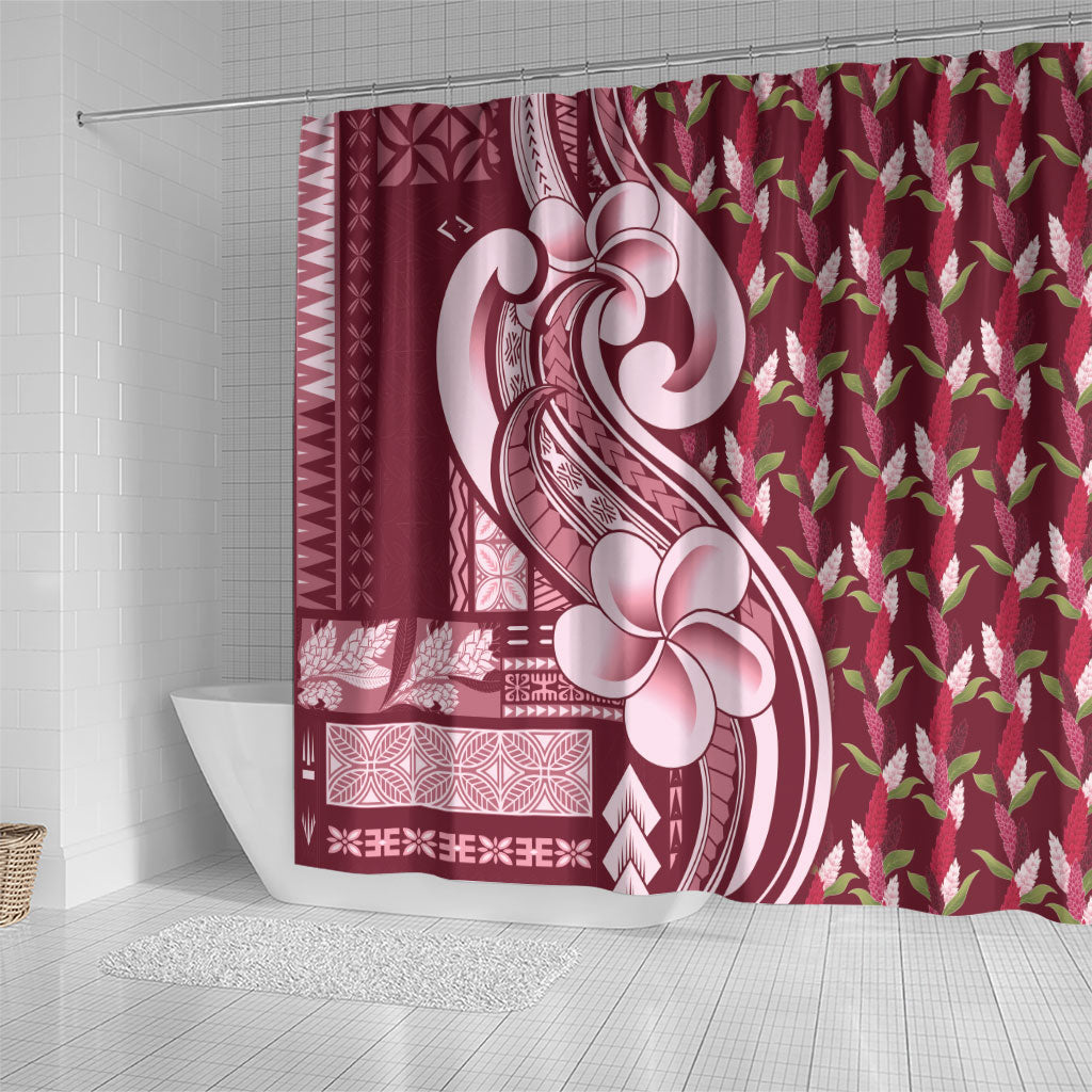 Samoa Teuila Shower Curtain Maroon Samoan Siapo Motifs LT05 - Polynesian Pride