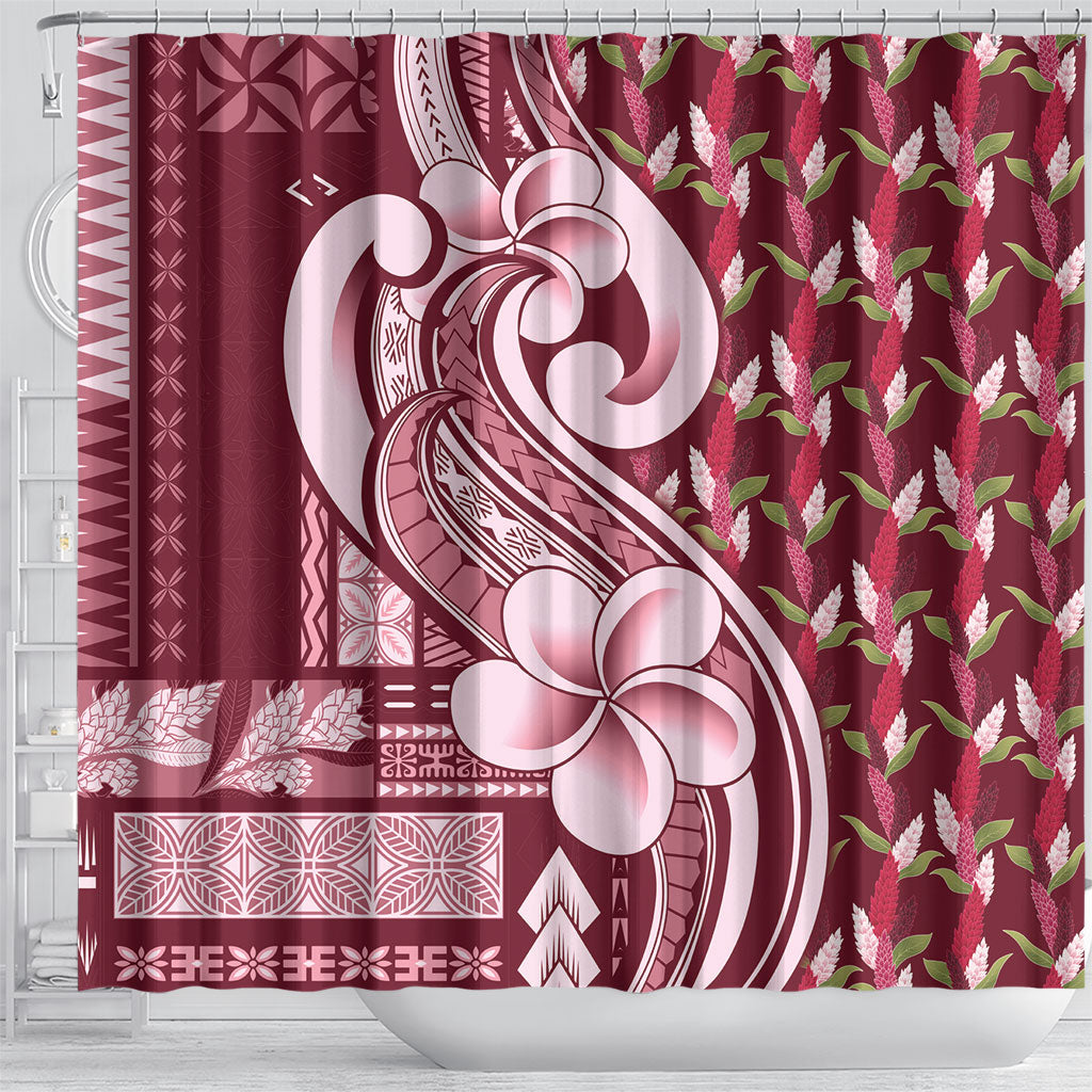 Samoa Teuila Shower Curtain Maroon Samoan Siapo Motifs LT05 - Polynesian Pride