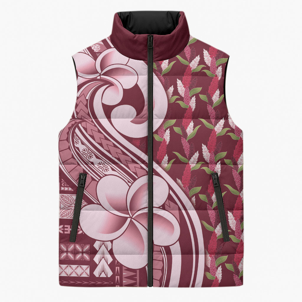 Samoa Teuila Sleeveless Puffer Jacket Maroon Samoan Siapo Motifs LT05 Unisex Maroon - Polynesian Pride