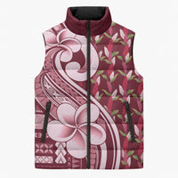 Samoa Teuila Sleeveless Puffer Jacket Maroon Samoan Siapo Motifs LT05 Unisex Maroon - Polynesian Pride