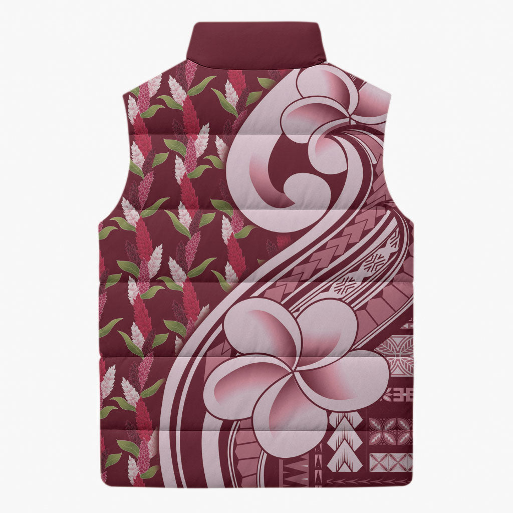 Samoa Teuila Sleeveless Puffer Jacket Maroon Samoan Siapo Motifs LT05 - Polynesian Pride