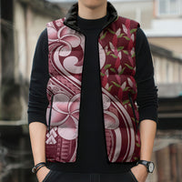 Samoa Teuila Sleeveless Puffer Jacket Maroon Samoan Siapo Motifs LT05 - Polynesian Pride