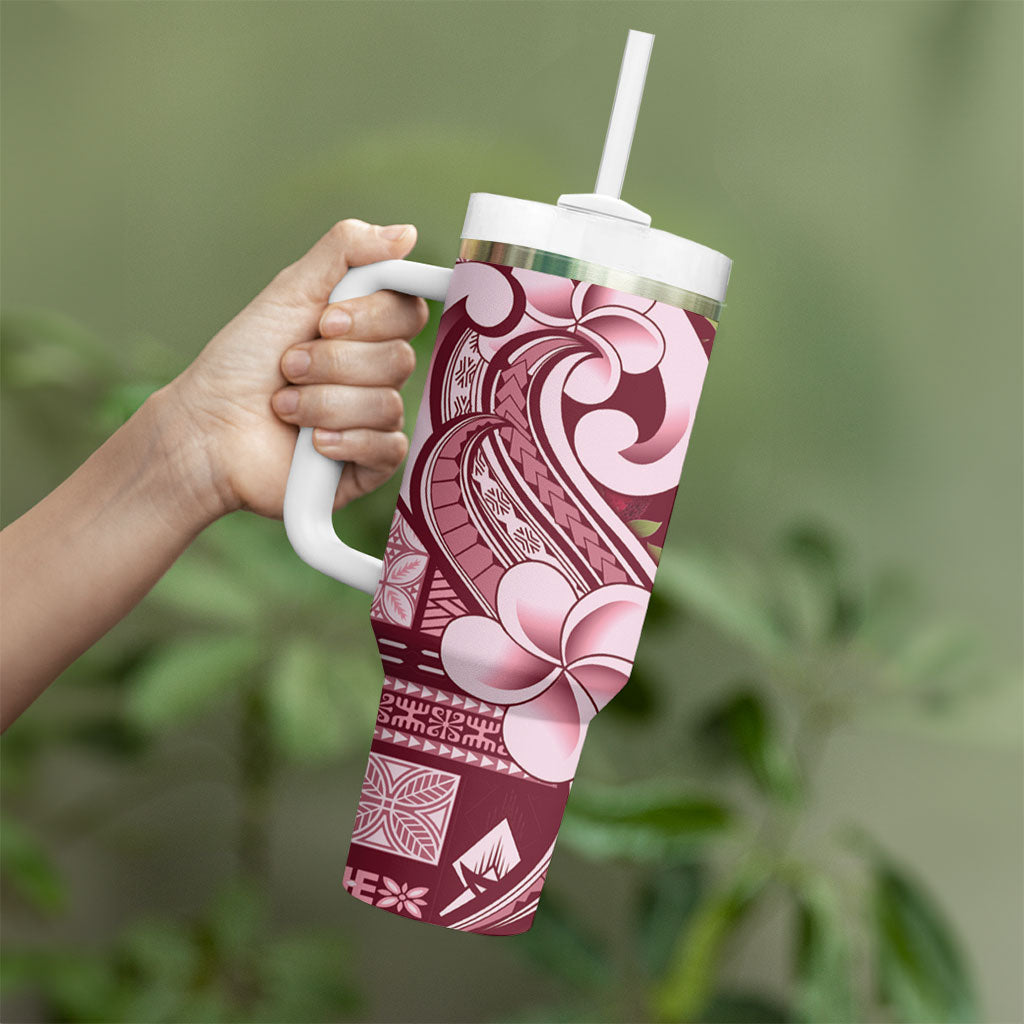 Samoa Teuila Tumbler With Handle Maroon Samoan Siapo Motifs LT05 - Polynesian Pride
