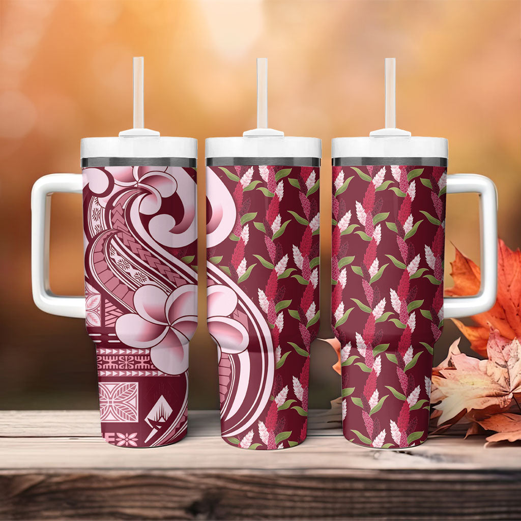 Samoa Teuila Tumbler With Handle Maroon Samoan Siapo Motifs LT05 - Polynesian Pride