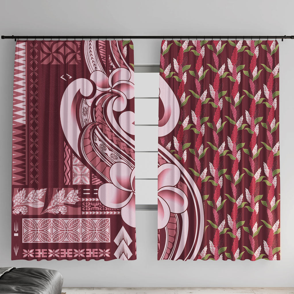 Samoa Teuila Window Curtain Maroon Samoan Siapo Motifs LT05 With Hooks Maroon - Polynesian Pride