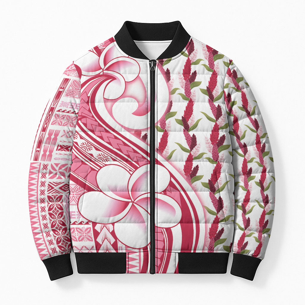 Samoa Teuila Bomber Puffer Jacket White Samoan Siapo Motifs LT05 Unisex White - Polynesian Pride