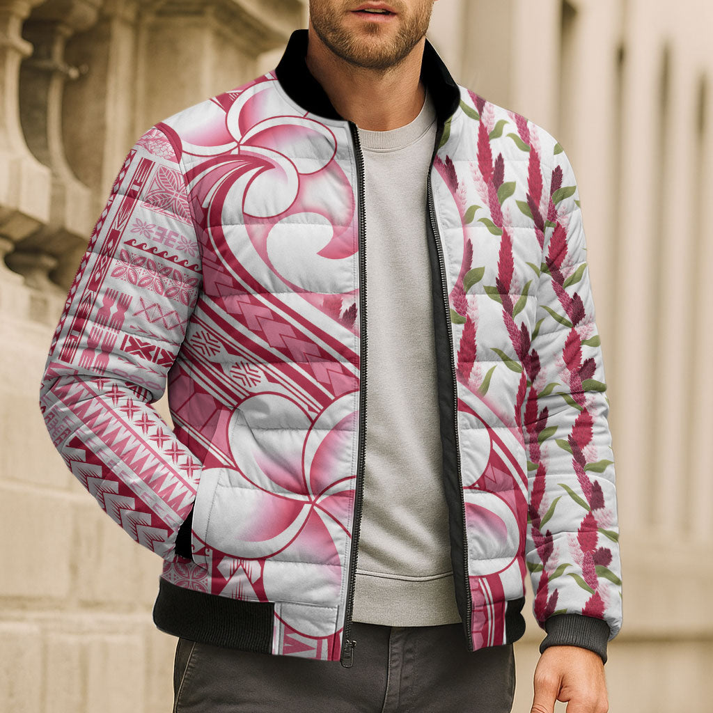 Samoa Teuila Bomber Puffer Jacket White Samoan Siapo Motifs LT05 - Polynesian Pride