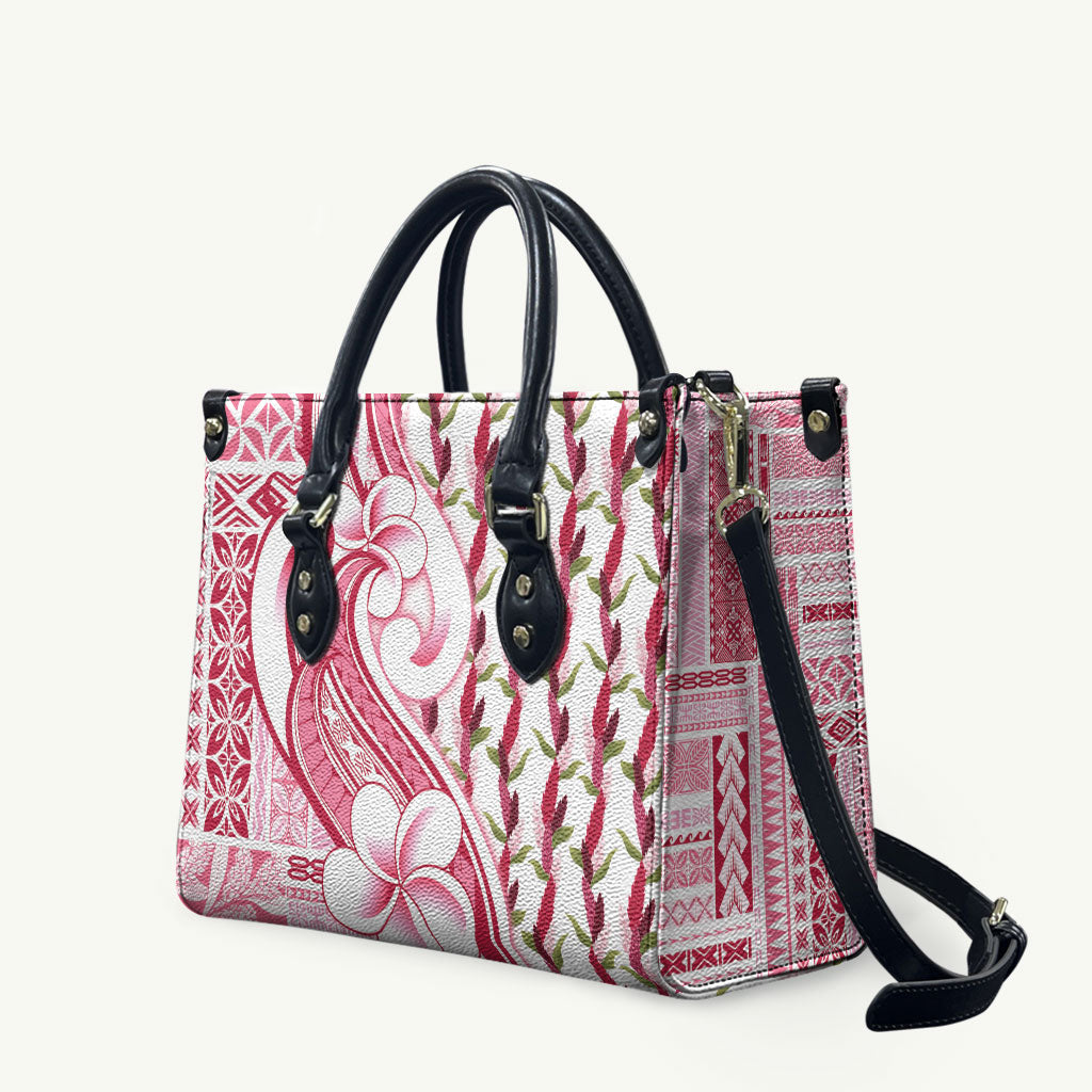 Samoa Teuila Leather Bag White Samoan Siapo Motifs LT05 White - Polynesian Pride