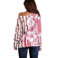 Samoa Teuila Off Shoulder Sweater White Samoan Siapo Motifs LT05 - Polynesian Pride