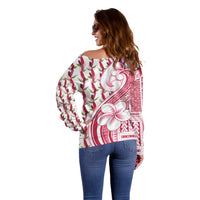 Samoa Teuila Off Shoulder Sweater White Samoan Siapo Motifs LT05 - Polynesian Pride