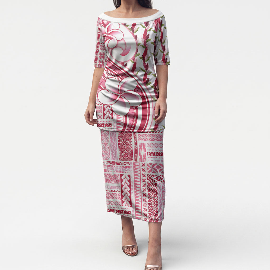 Samoa Teuila Puletasi White Samoan Siapo Motifs LT05 Long Dress White - Polynesian Pride