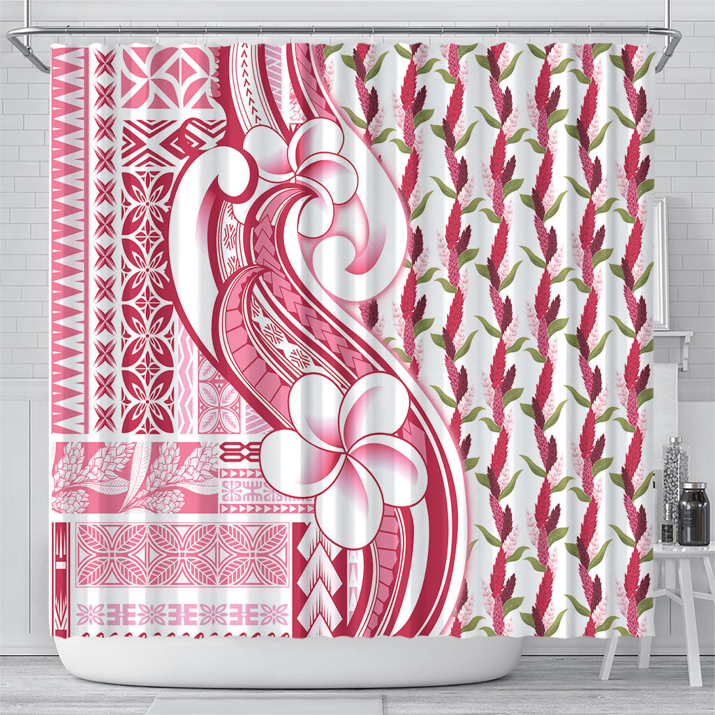 Samoa Teuila Shower Curtain White Samoan Siapo Motifs LT05 - Polynesian Pride