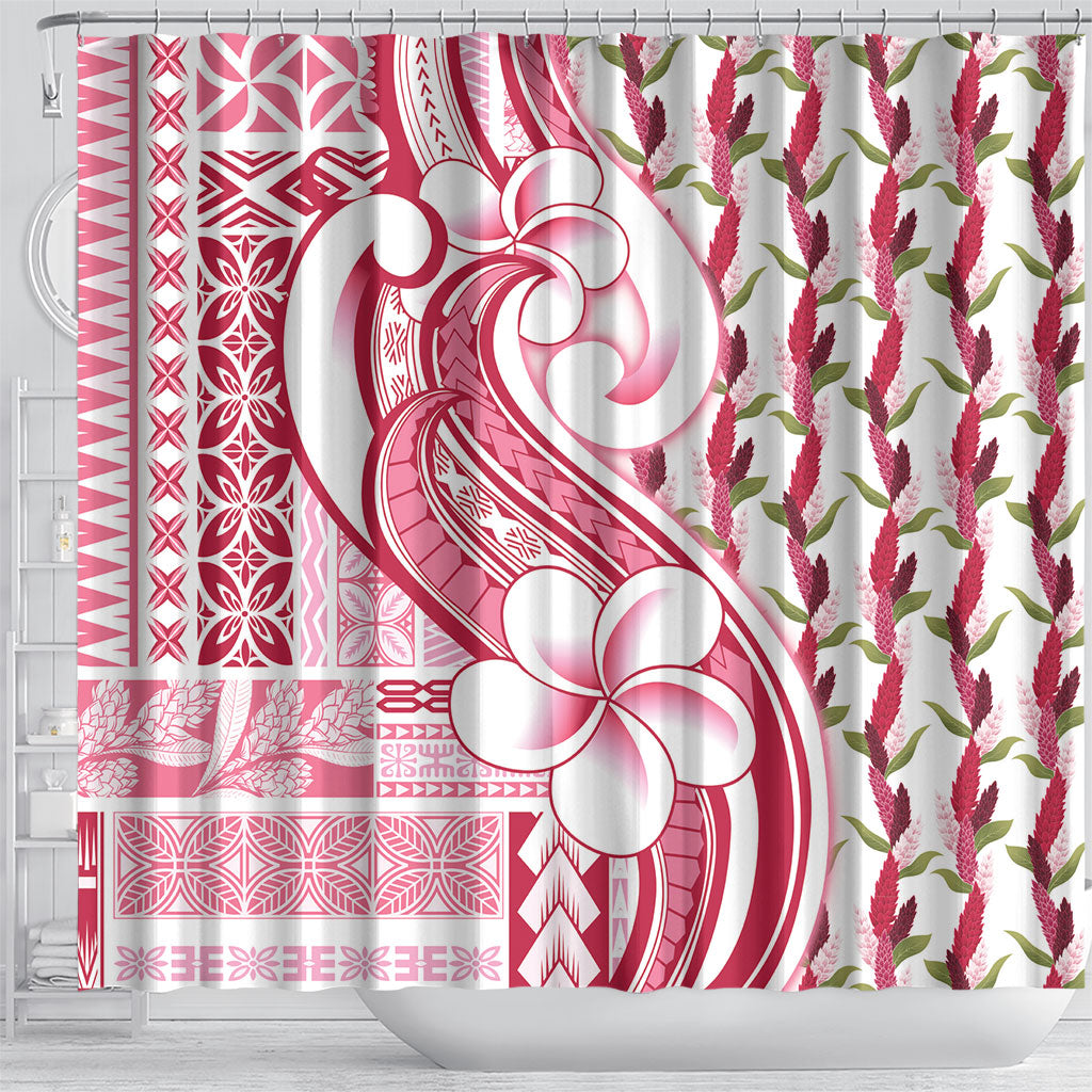 Samoa Teuila Shower Curtain White Samoan Siapo Motifs LT05 - Polynesian Pride