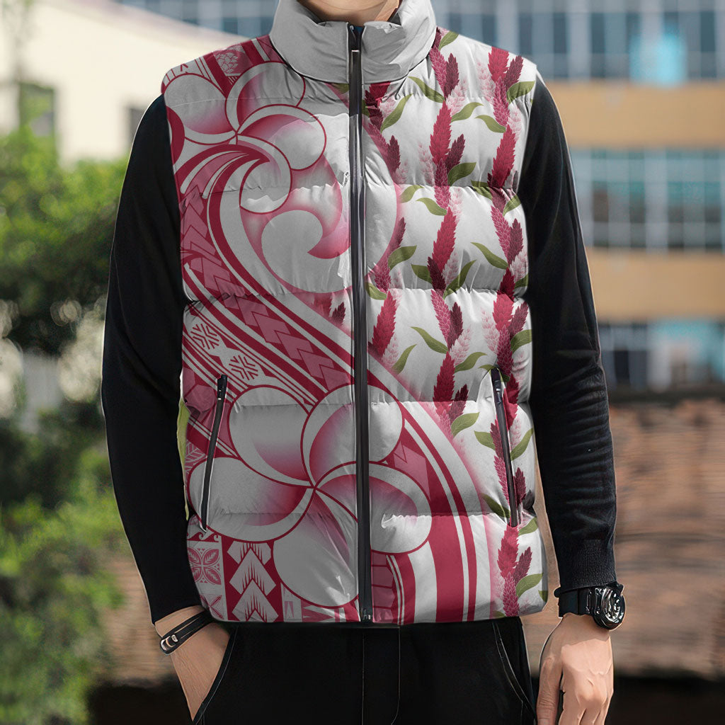Samoa Teuila Sleeveless Puffer Jacket White Samoan Siapo Motifs LT05 - Polynesian Pride