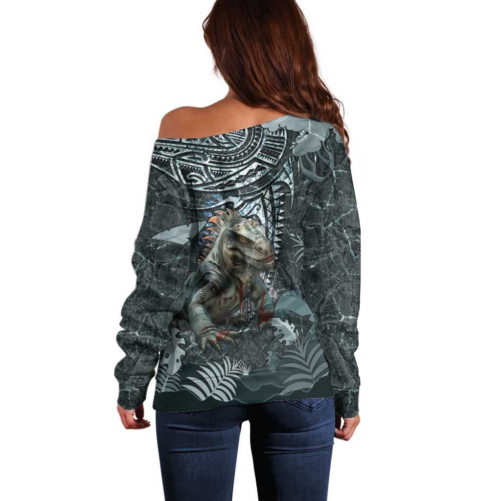 Hawaii Mo'o Lizard God Off Shoulder Sweater Polynesian Style LT05 - Polynesian Pride