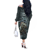 Hawaii Mo'o Lizard God Off The Shoulder Long Sleeve Dress Polynesian Style LT05 - Polynesian Pride
