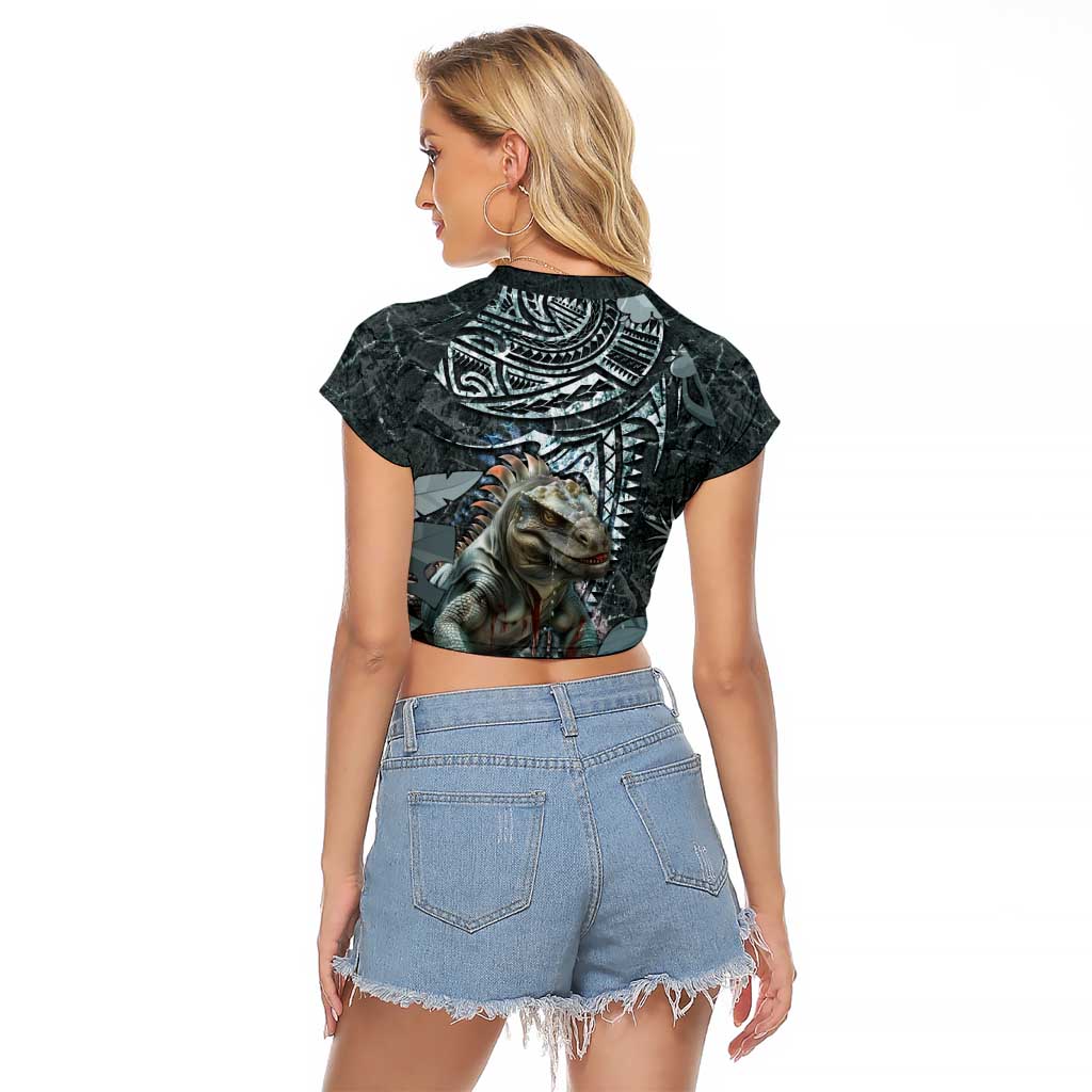 Hawaii Mo'o Lizard God Raglan Cropped T Shirt Polynesian Style LT05 - Polynesian Pride