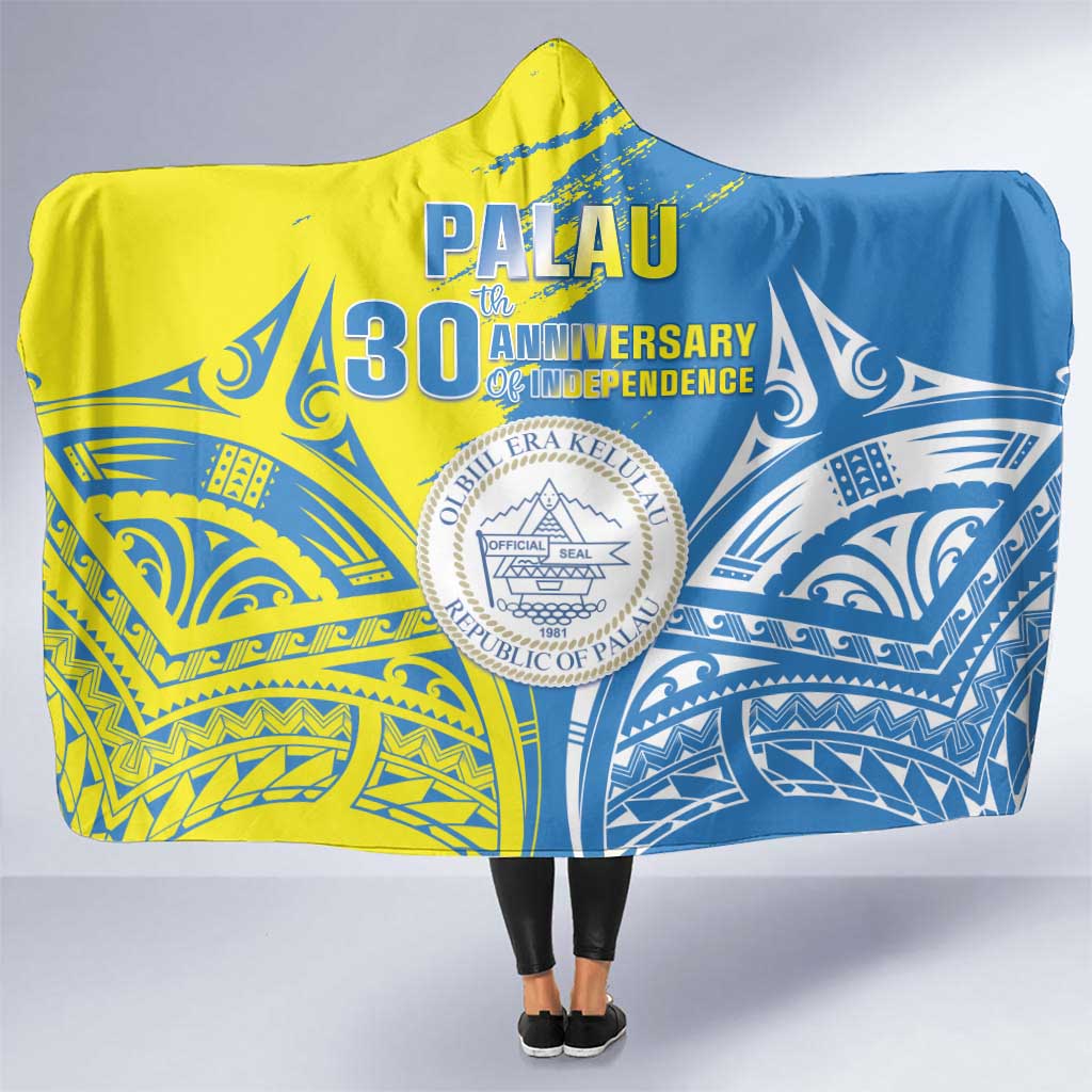 Palau Independence Day Hooded Blanket Happy 30th Anniversary LT05 One Size Blue - Polynesian Pride