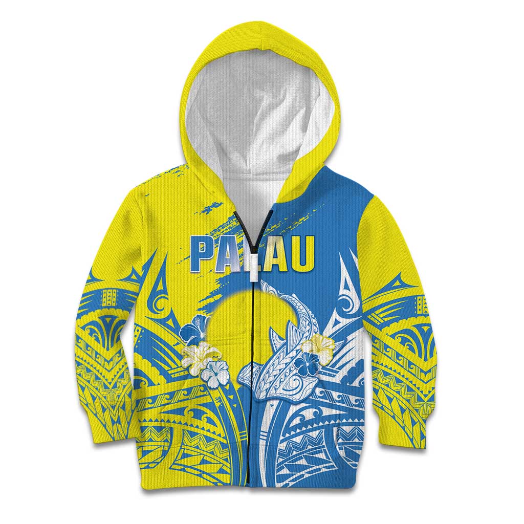 Palau Independence Day Kid Hoodie Happy 30th Anniversary LT05 Zip Hoodie Blue - Polynesian Pride