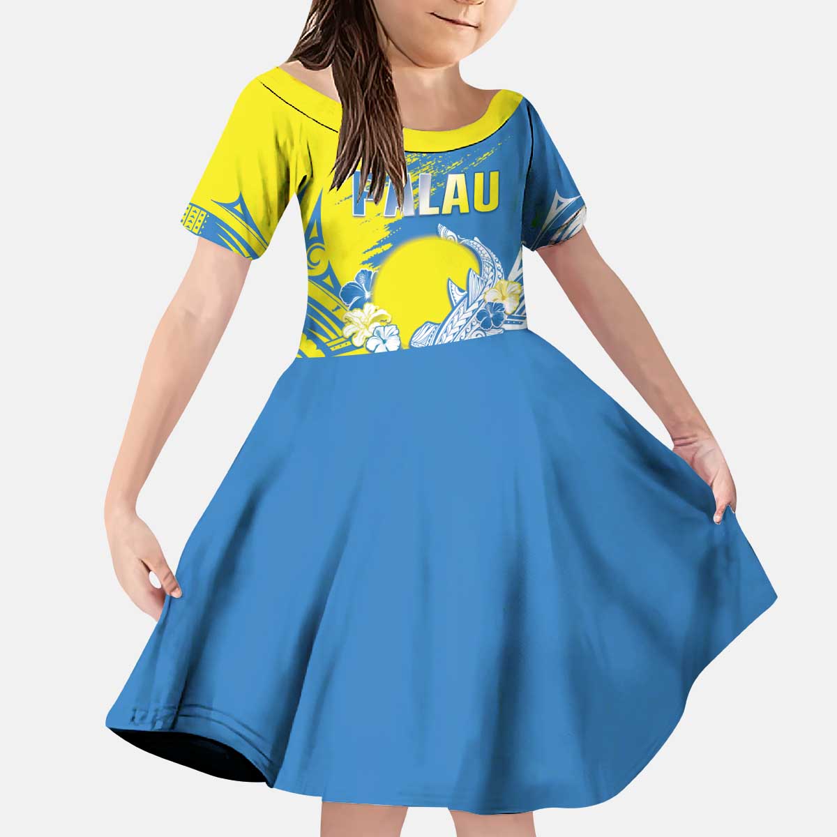 Palau Independence Day Kid Short Sleeve Dress Happy 30th Anniversary LT05 KID Blue - Polynesian Pride