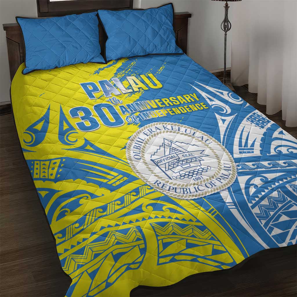 Palau Independence Day Quilt Bed Set Happy 30th Anniversary LT05 Blue - Polynesian Pride