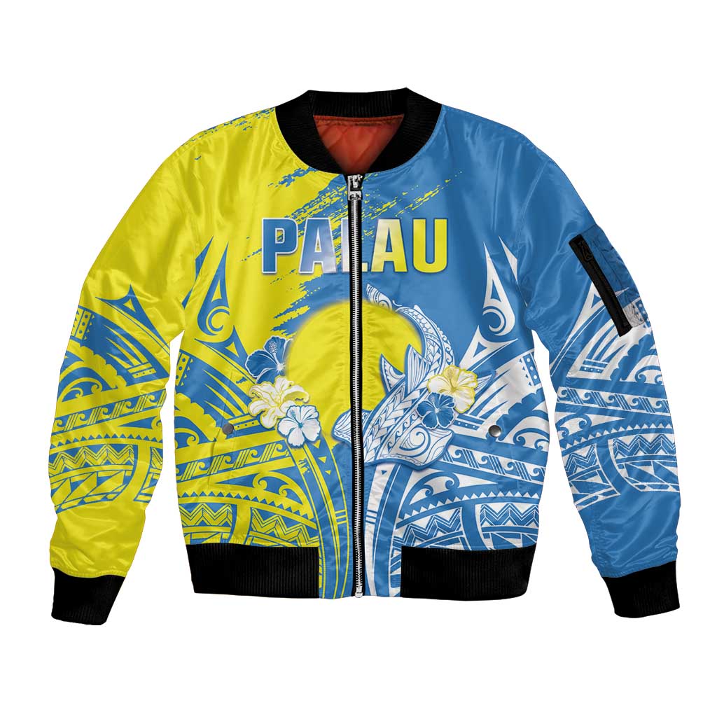 Palau Independence Day Sleeve Zip Bomber Jacket Happy 30th Anniversary LT05 Unisex Blue - Polynesian Pride