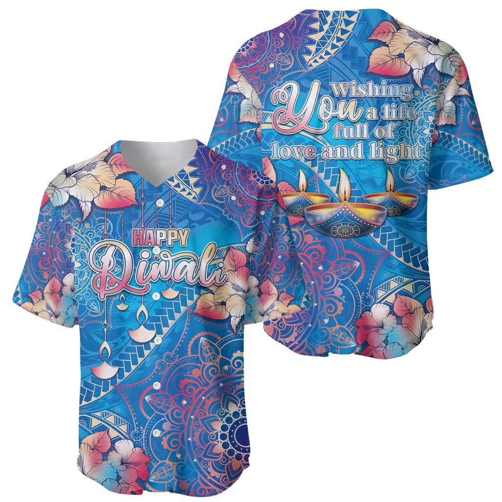 Happy Diwali Festival Baseball Jersey Diya Lamp Rangoli With Polynesian Pattern LT05 - Polynesian Pride