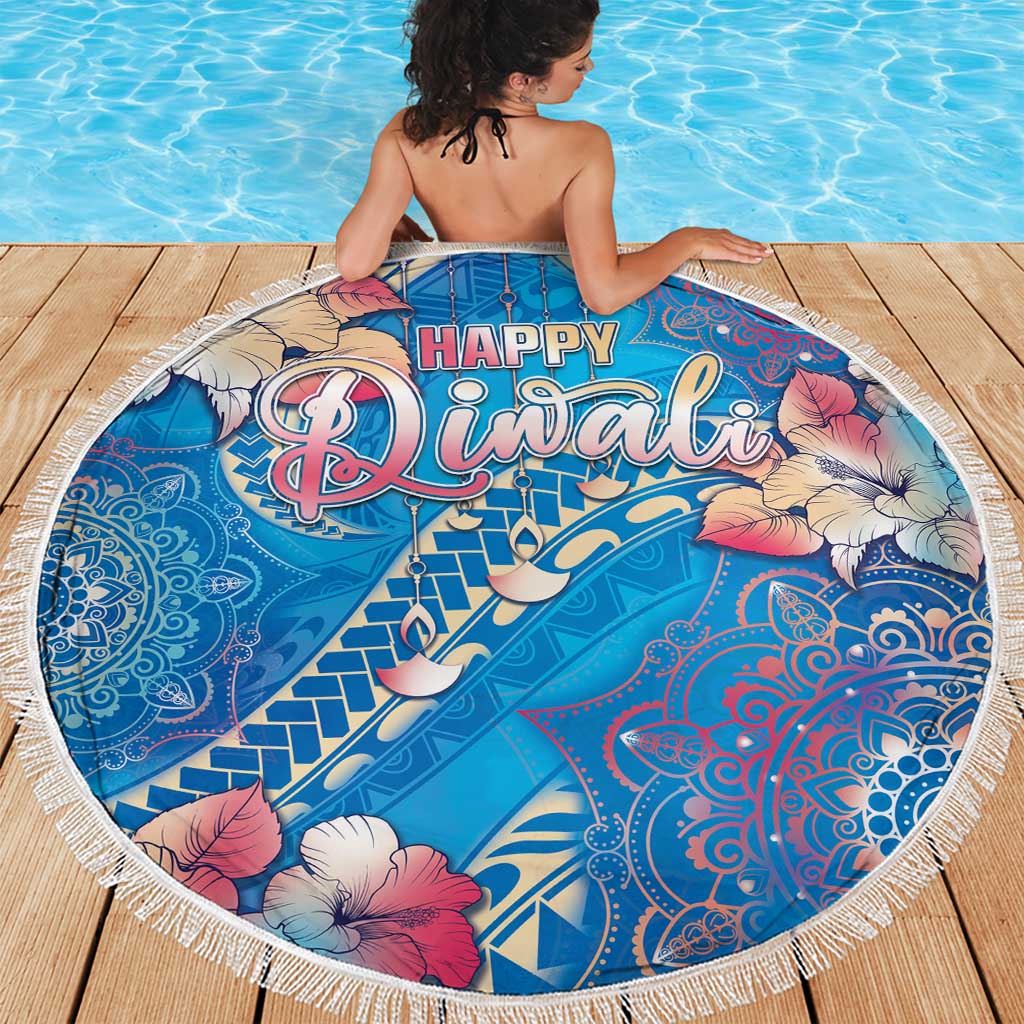Happy Diwali Festival Beach Blanket Diya Lamp Rangoli With Polynesian Pattern LT05 - Polynesian Pride
